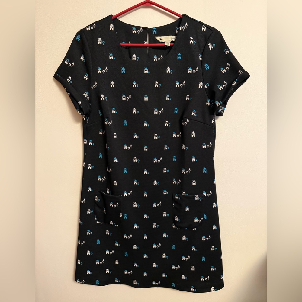 Chic Black Mini Dress with Blue and White Accents
